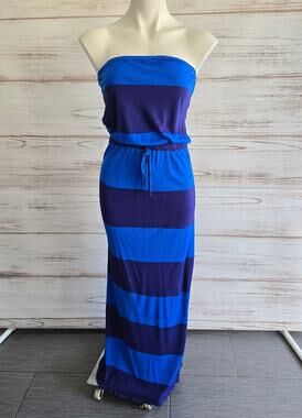 Old Navy Y2K Strapless Stripe Blue Maxi Dress sz XS Retro